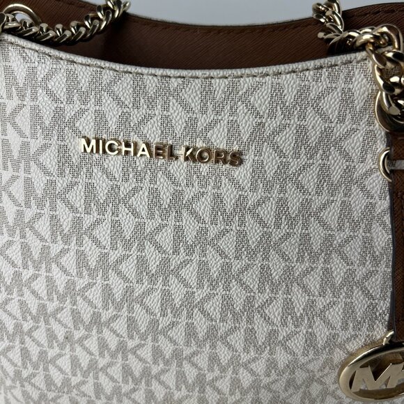 Michael Kors Jet Set Travel Large Chain Shoulder Tote Vanilla MK Signature *read - Picture 3 of 16